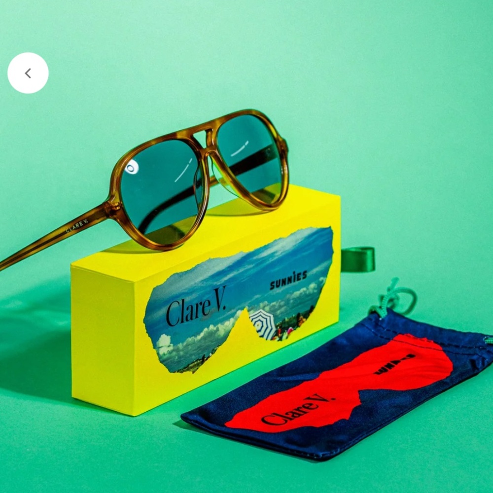 Clare V. Lizzie Sunglasses Havana Tortoise Blue Lens